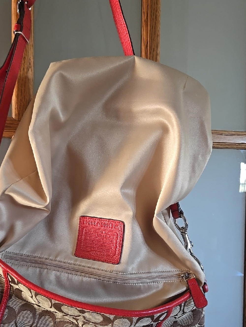 Coach F30341 Park Colorblock Leather Hobo Crossbody Bag Purse Red Orange Tan - Picture 10 of 15
